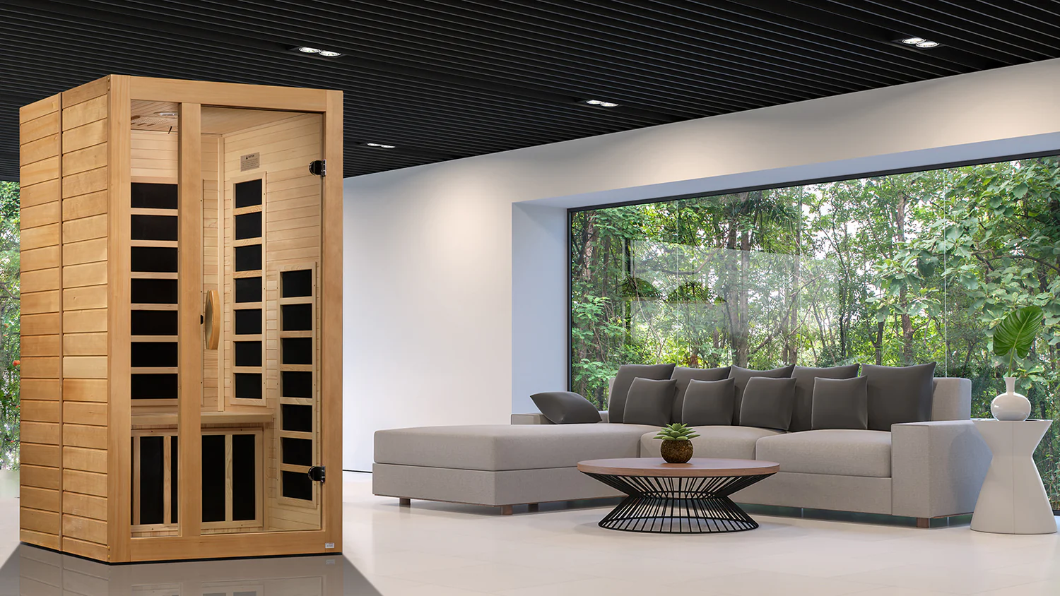 Dynamic Saunas infrared sauna in a modern home - our team is here to help